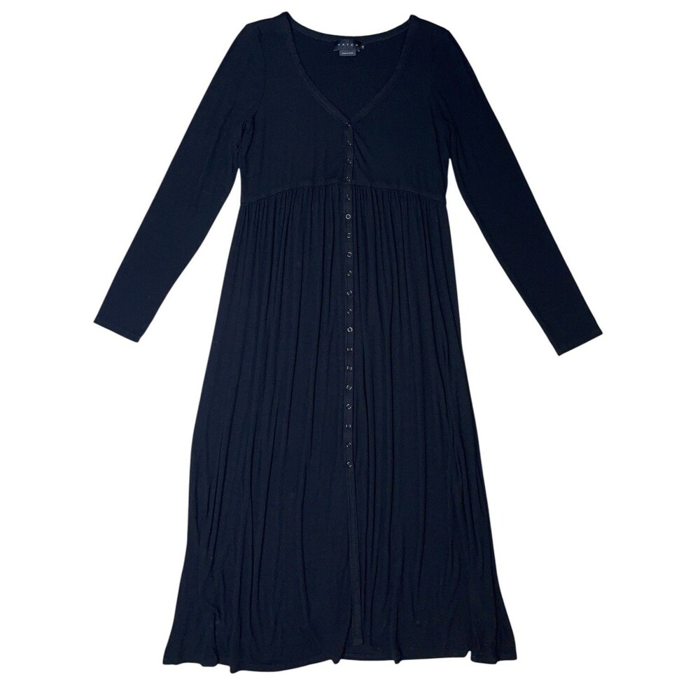 Hatch The Softest Rib Nursing Dress Maternity LG Black Snap Up Long Sleeve Comfy